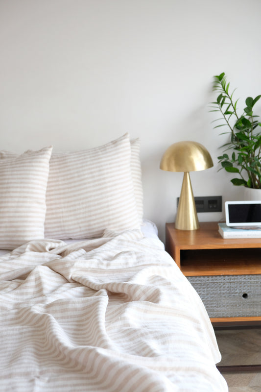 White Stripes Linen Bedding